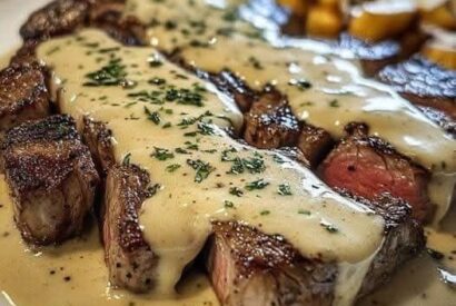 Thumbnail for Steak with Bourbon Garlic Cream Sauce Recipe