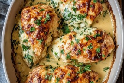 Thumbnail for Baked Caesar Chicken – Creamy, Cheesy, and Crispy in One Pan